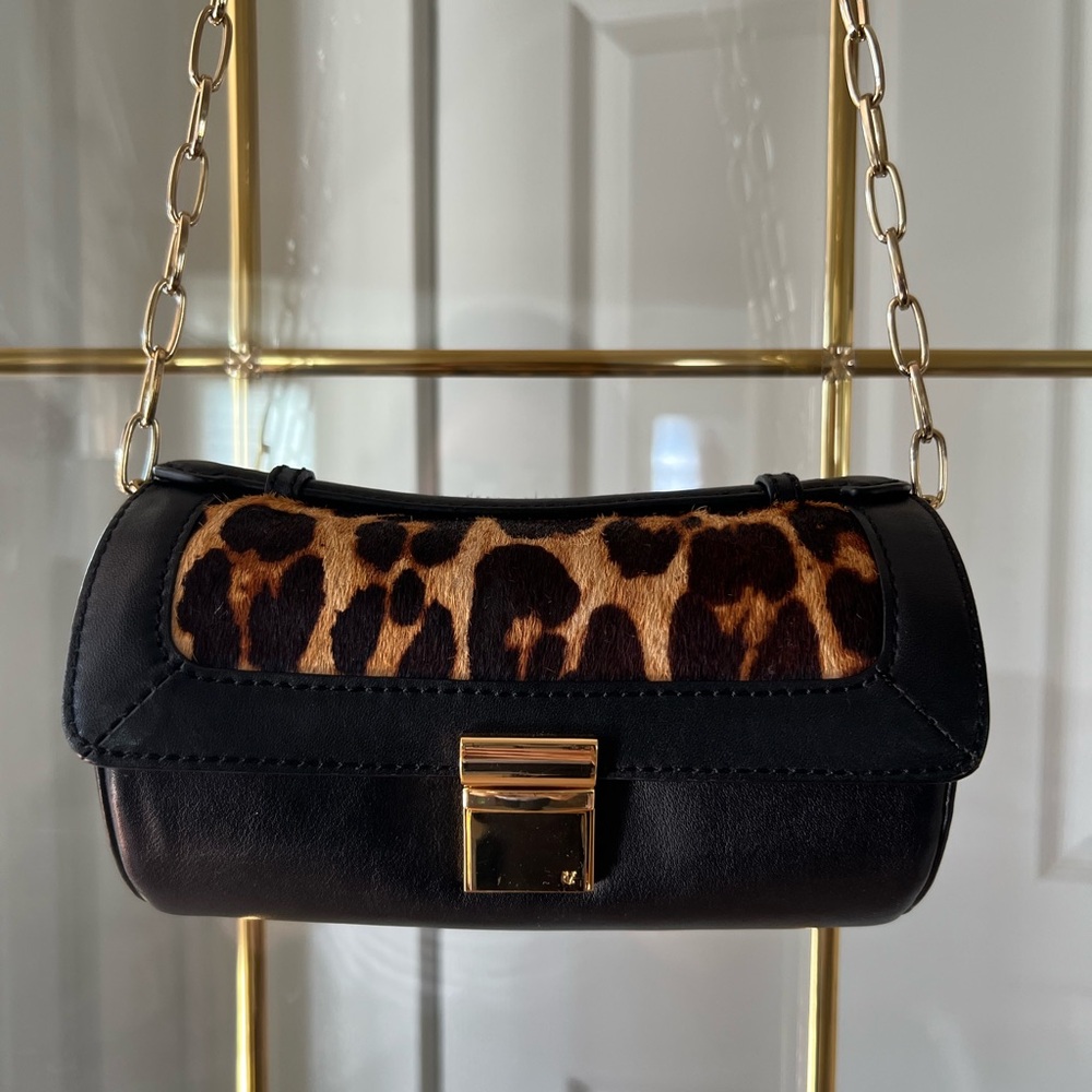 Vince Camuto Cylindrical Leopard and Black Purse